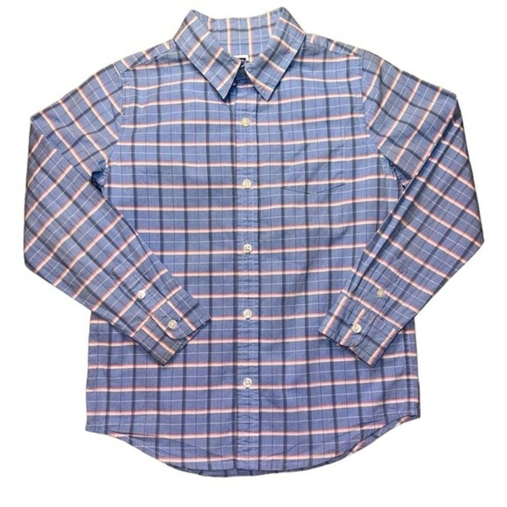{EUC Janie & Jack Boys Blue & Pink Plaid Cotton Button Down Dress Shirt 4T}